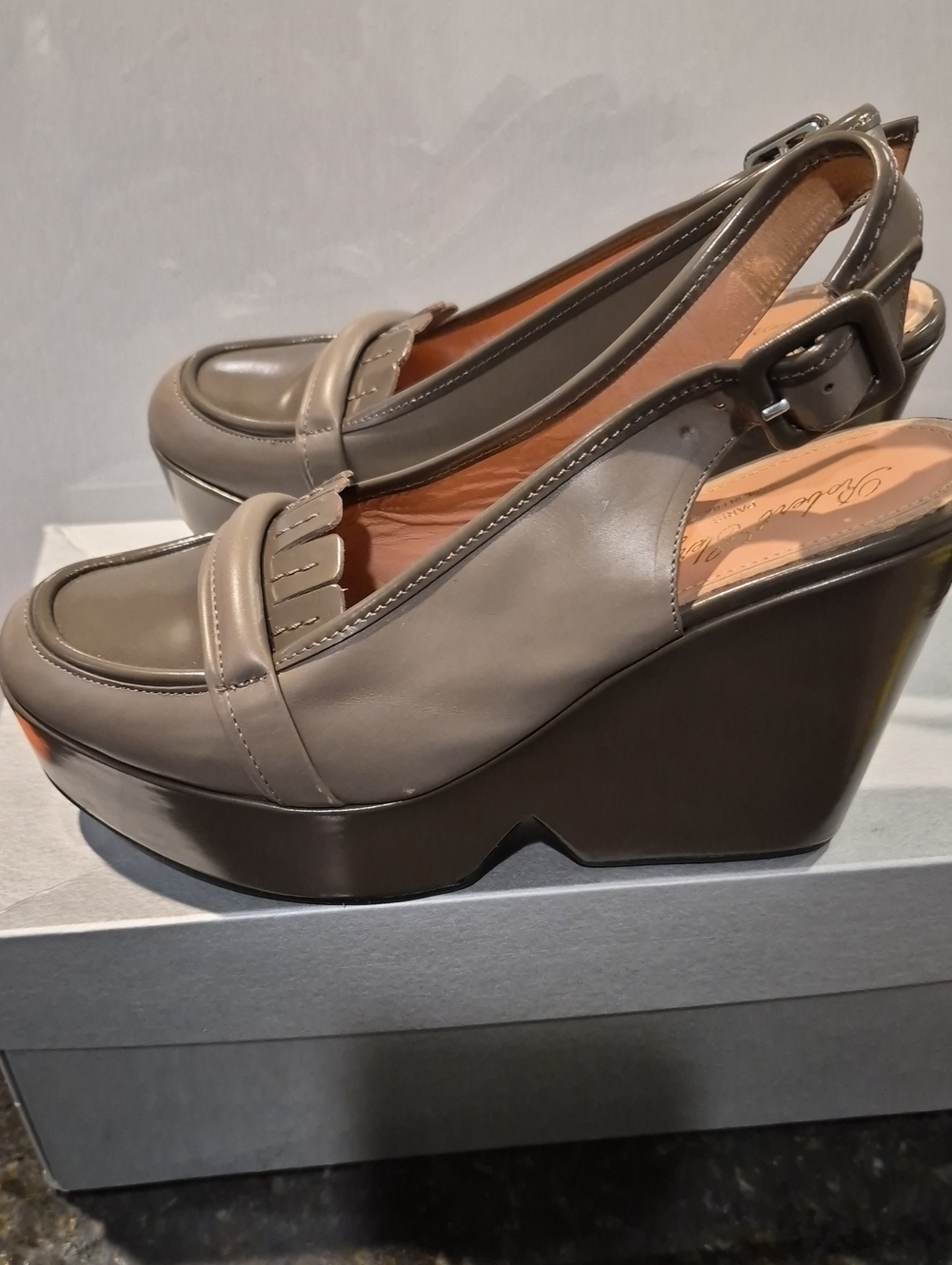 Robert Clergerie Grey Platform Slingback Wedges